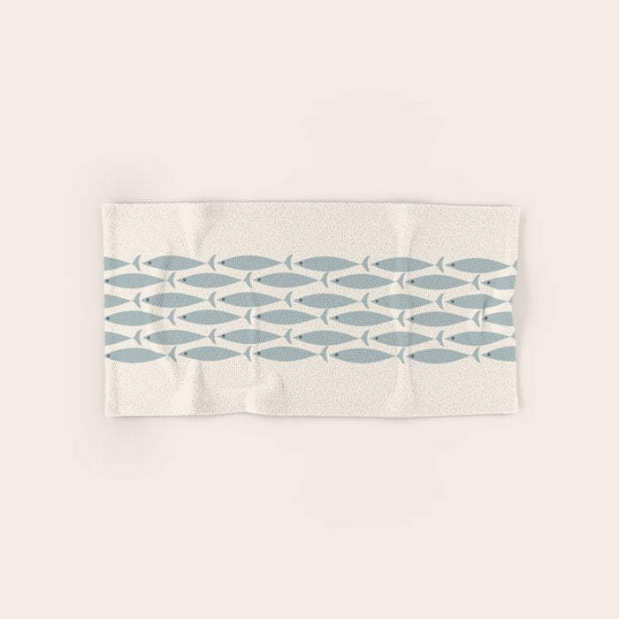 Fish Stripe 6 - Minimalist Ocean Pattern in Cream and Light Blue-Gray Bath Towel Gallery Image 1