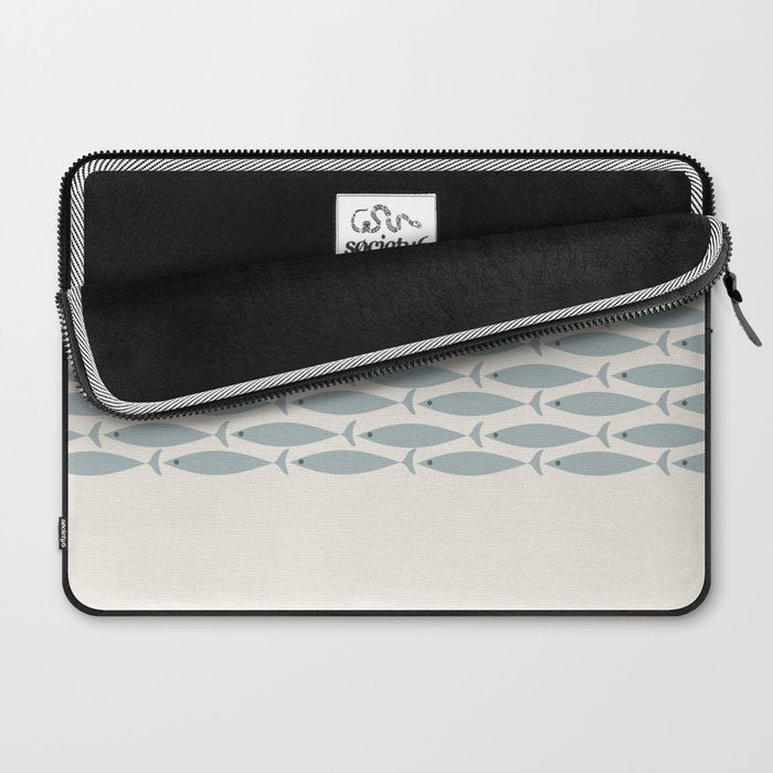Fish Stripe 6 - Minimalist Ocean Pattern in Cream and Light Blue-Gray Laptop Sleeve Gallery Image 2