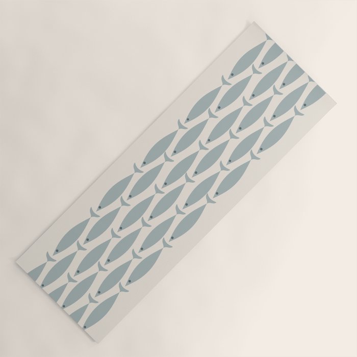 Fish Stripe 6 - Minimalist Ocean Pattern in Cream and Light Blue-Gray Yoga Mat Gallery Image 1