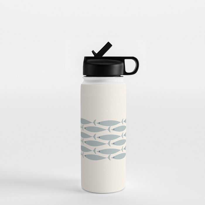 Fish Stripe 6 - Minimalist Ocean Pattern in Cream and Light Blue-Gray Water Bottle Gallery Image 1