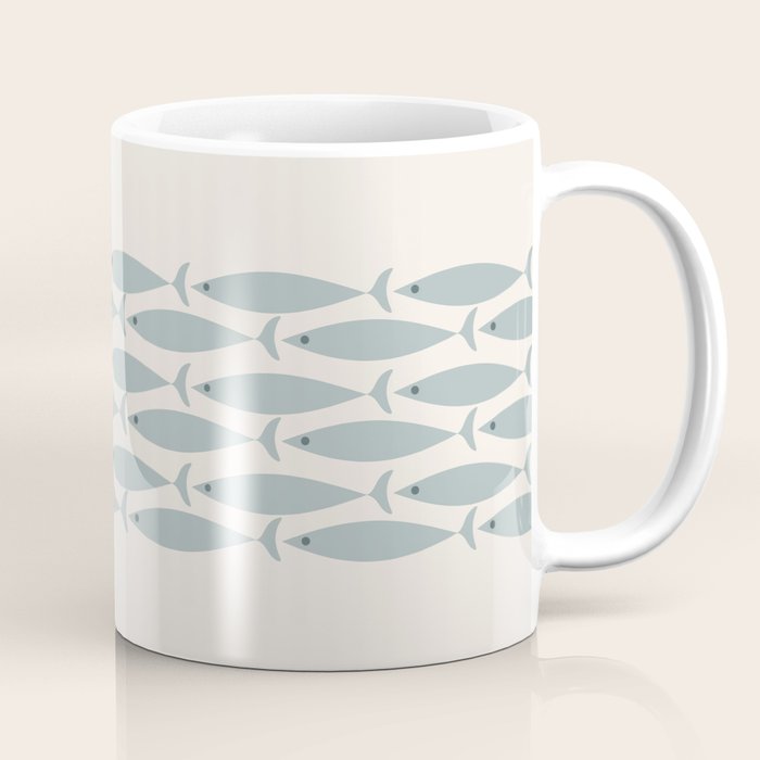 Fish Stripe 6 - Minimalist Ocean Pattern in Cream and Light Blue-Gray Coffee Mug Gallery Image 1