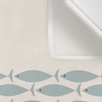 Fish Stripe 6 - Minimalist Ocean Pattern in Cream and Light Blue-Gray Wall Tapestry Gallery Image 3