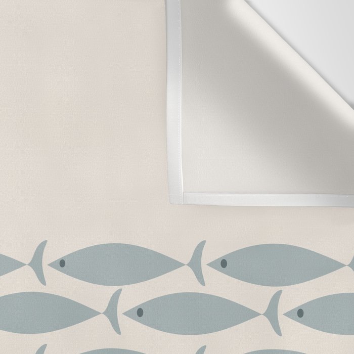 Fish Stripe 6 - Minimalist Ocean Pattern in Cream and Light Blue-Gray Wall Tapestry Gallery Image 3