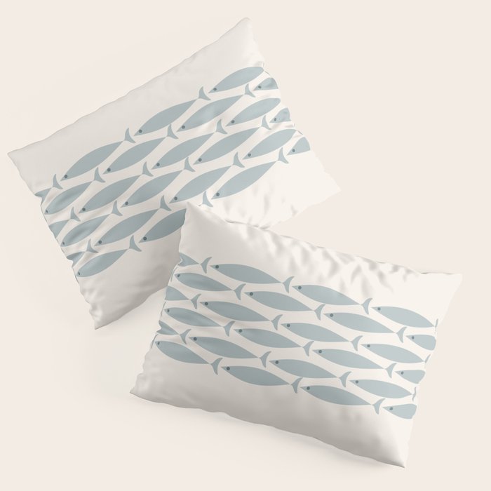 Fish Stripe 6 - Minimalist Ocean Pattern in Cream and Light Blue-Gray Pillow Sham Gallery Image 3