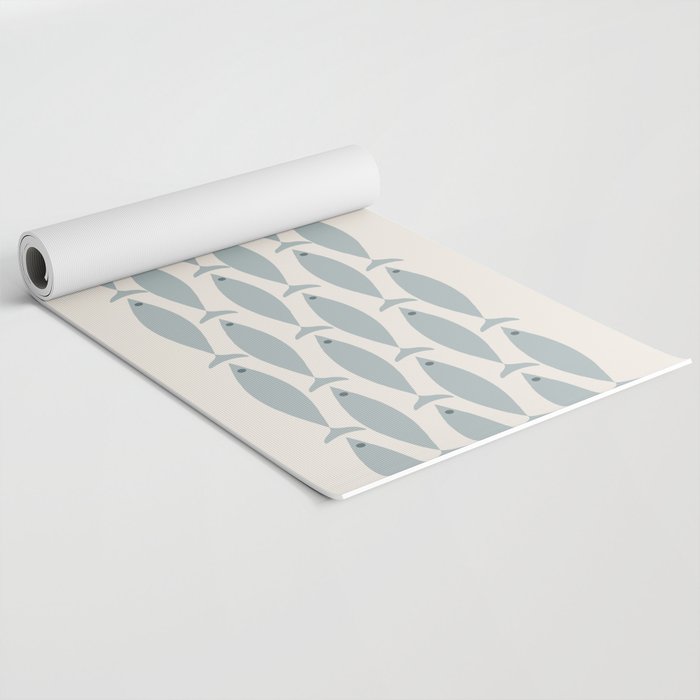 Fish Stripe 6 - Minimalist Ocean Pattern in Cream and Light Blue-Gray Yoga Mat Gallery Image 2