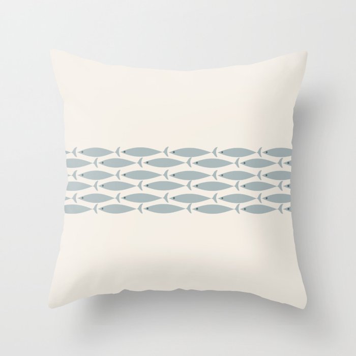 Fish Stripe 6 - Minimalist Ocean Pattern in Cream and Light Blue-Gray Throw Pillow Gallery Image 1