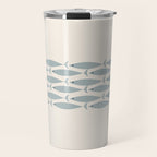 Fish Stripe 6 - Minimalist Ocean Pattern in Cream and Light Blue-Gray Travel Mug Gallery Image 1