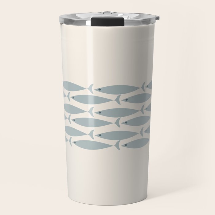 Fish Stripe 6 - Minimalist Ocean Pattern in Cream and Light Blue-Gray Travel Mug Gallery Image 1