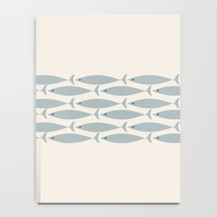 Fish Stripe 6 - Minimalist Ocean Pattern in Cream and Light Blue-Gray Notebook Gallery Image 4