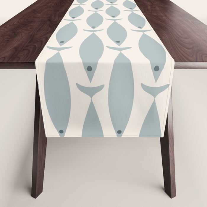 Fish Stripe 6 - Minimalist Ocean Pattern in Cream and Light Blue-Gray Table Runner Gallery Image 1