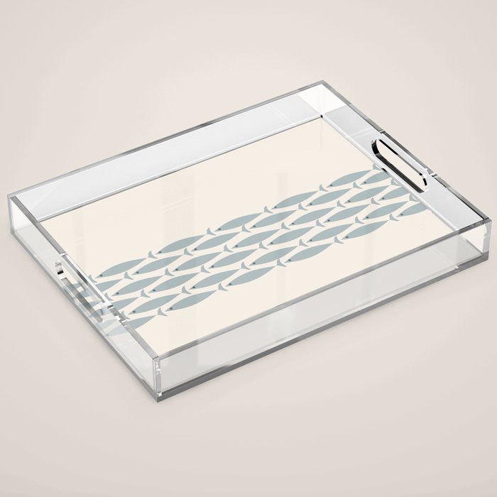 Fish Stripe 6 - Minimalist Ocean Pattern in Cream and Light Blue-Gray Acrylic Tray Gallery Image 1