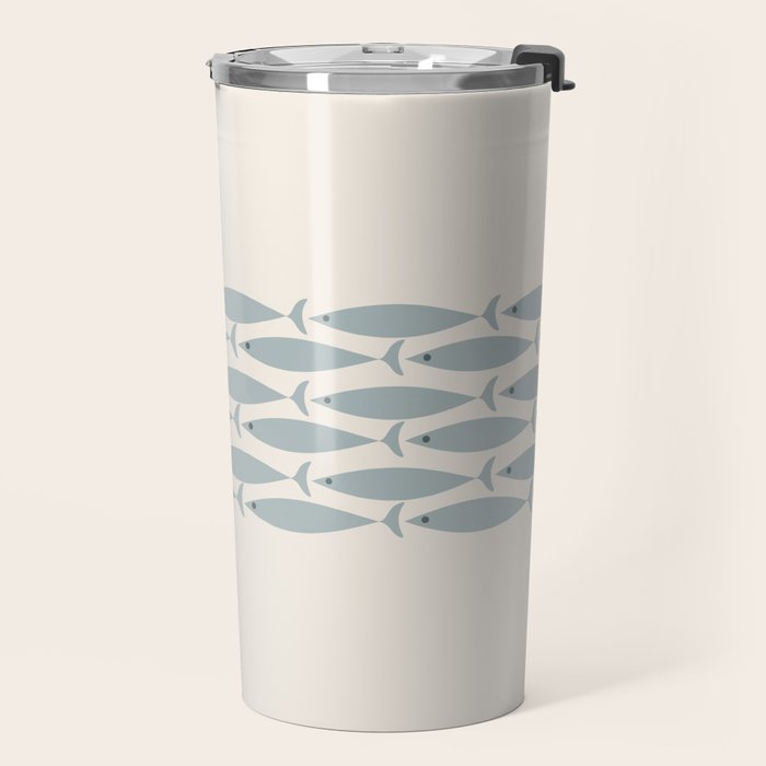 Fish Stripe 6 - Minimalist Ocean Pattern in Cream and Light Blue-Gray Travel Mug Gallery Image 2