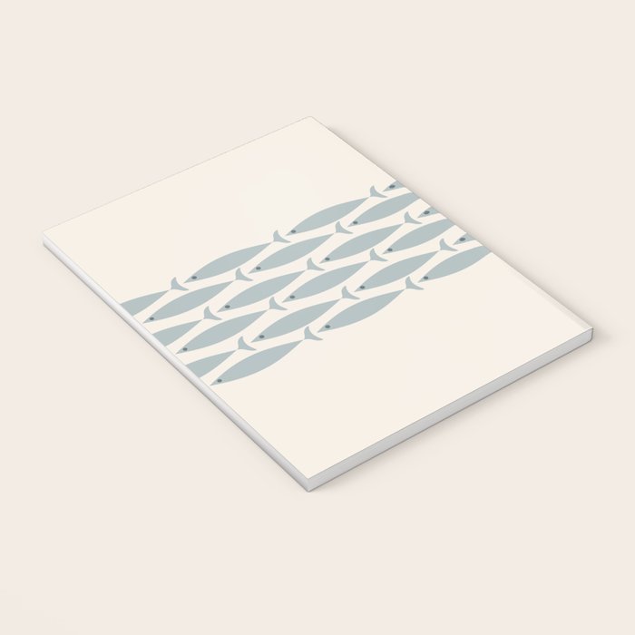 Fish Stripe 6 - Minimalist Ocean Pattern in Cream and Light Blue-Gray Notebook Gallery Image 3