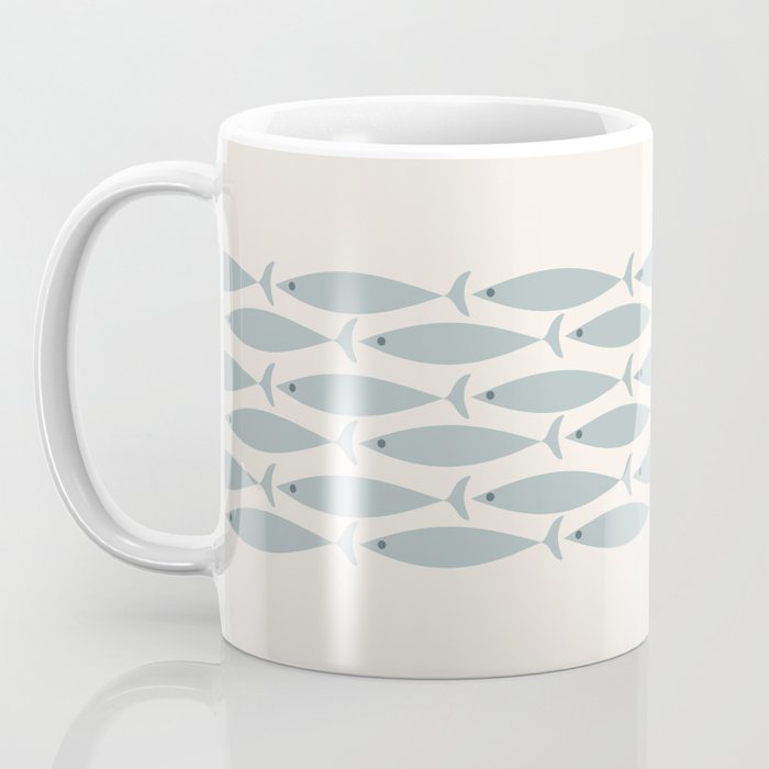 Fish Stripe 6 - Minimalist Ocean Pattern in Cream and Light Blue-Gray Coffee Mug Gallery Image 3