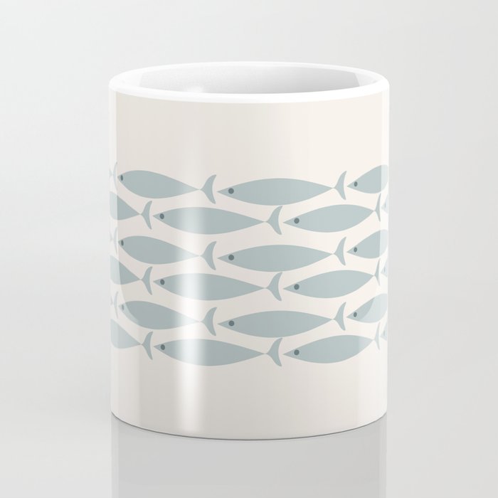 Fish Stripe 6 - Minimalist Ocean Pattern in Cream and Light Blue-Gray Coffee Mug Gallery Image 4
