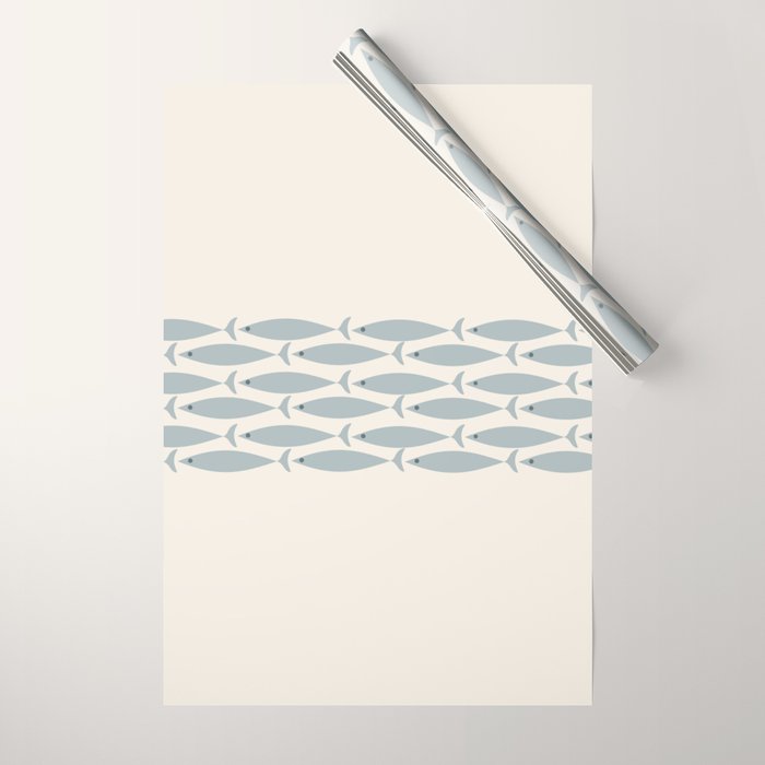 Fish Stripe 6 - Minimalist Ocean Pattern in Cream and Light Blue-Gray Wrapping Paper Gallery Image 1