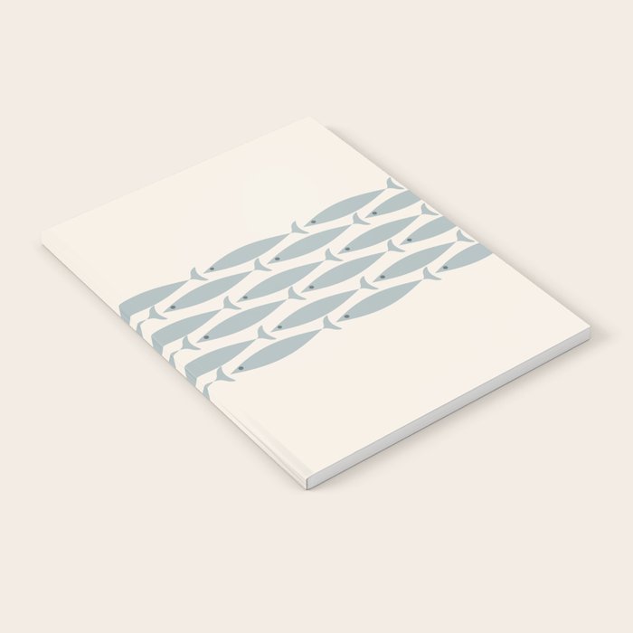 Fish Stripe 6 - Minimalist Ocean Pattern in Cream and Light Blue-Gray Notebook Gallery Image 2