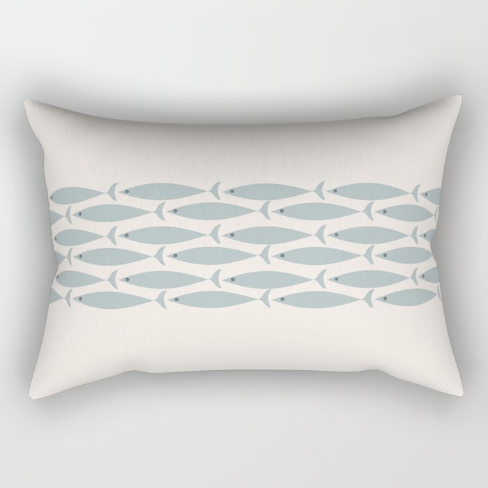 Fish Stripe 6 - Minimalist Ocean Pattern in Cream and Light Blue-Gray Rectangular Pillow Gallery Image 2