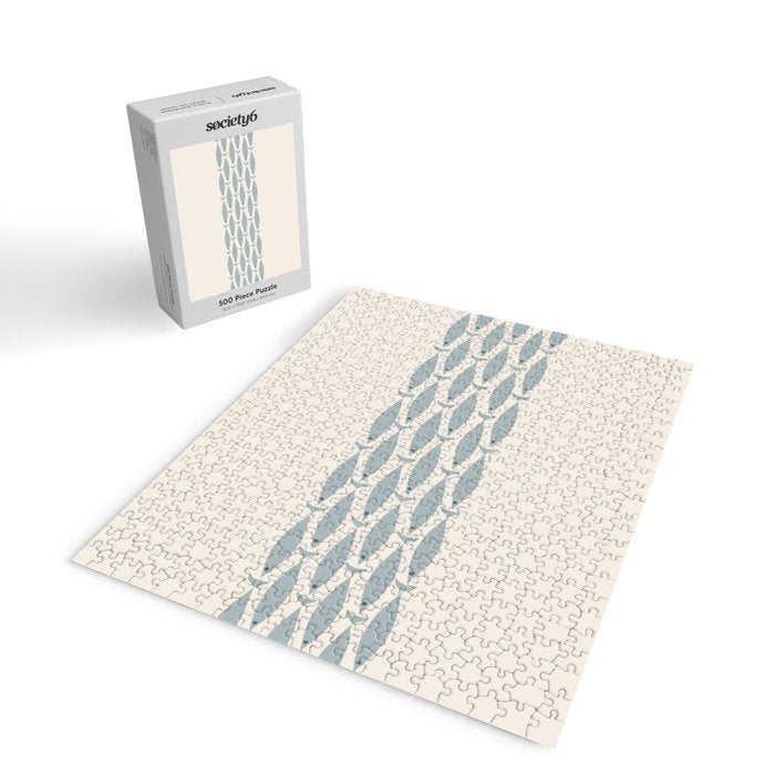 Fish Stripe 6 - Minimalist Ocean Pattern in Cream and Light Blue-Gray Jigsaw Puzzle Gallery Image 2