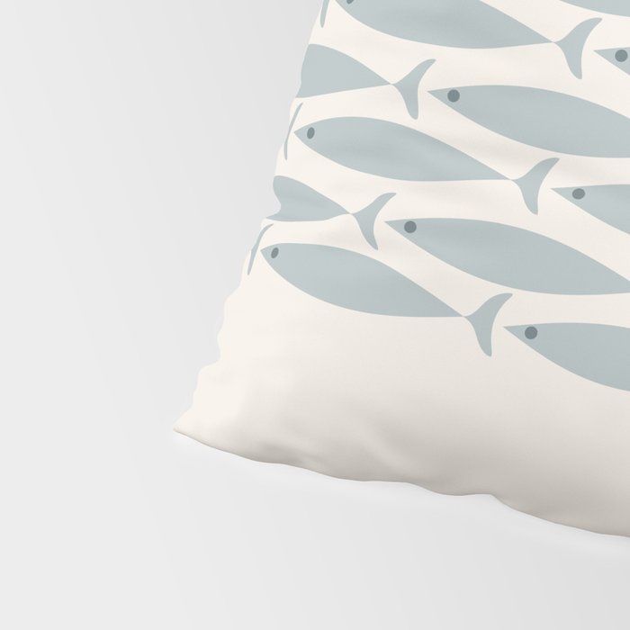 Fish Stripe 6 - Minimalist Ocean Pattern in Cream and Light Blue-Gray Pillow Sham Gallery Image 4