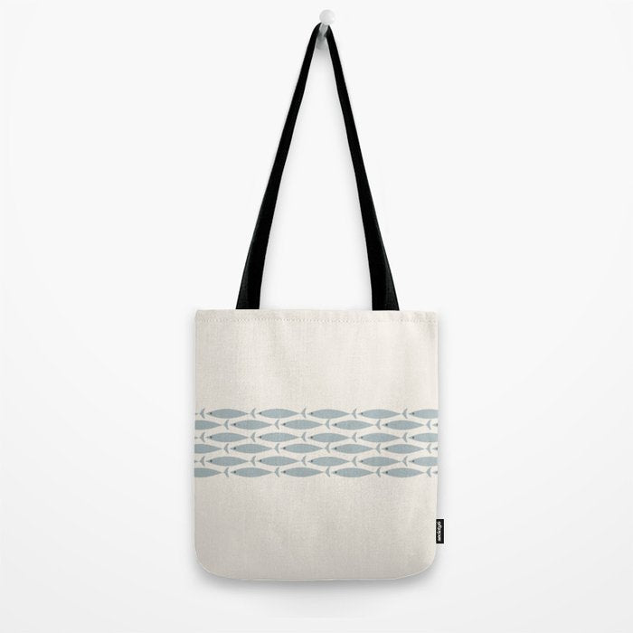 Fish Stripe 6 - Minimalist Ocean Pattern in Cream and Light Blue-Gray Tote Bag Gallery Image 2