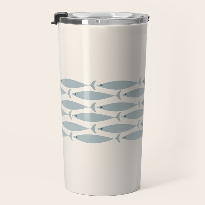 Fish Stripe 6 - Minimalist Ocean Pattern in Cream and Light Blue-Gray Travel Mug Gallery Image 3