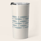 Fish Stripe 6 - Minimalist Ocean Pattern in Cream and Light Blue-Gray Travel Mug Gallery Image 3