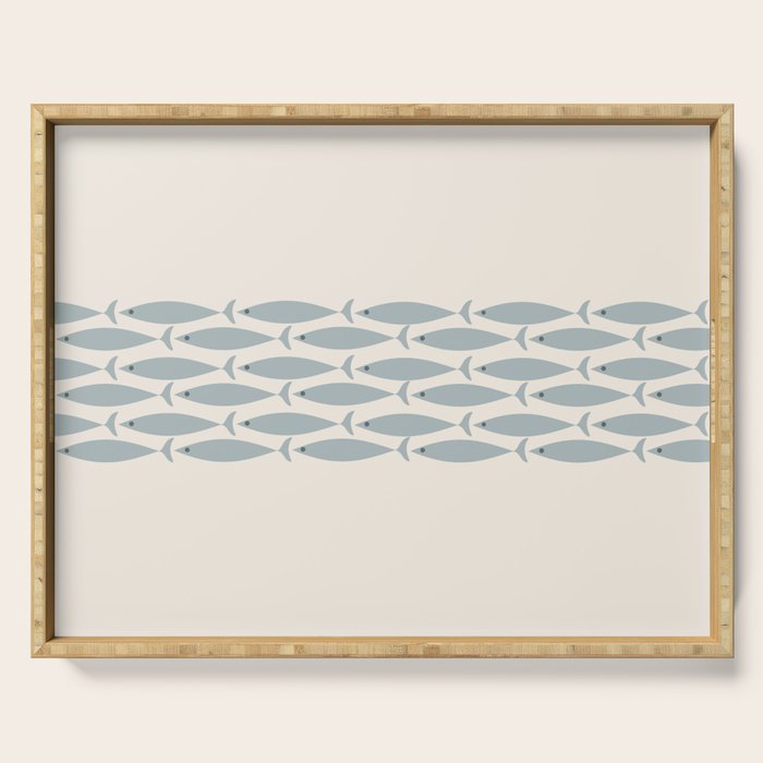 Fish Stripe 6 - Minimalist Ocean Pattern in Cream and Light Blue-Gray Serving Tray Gallery Image 1