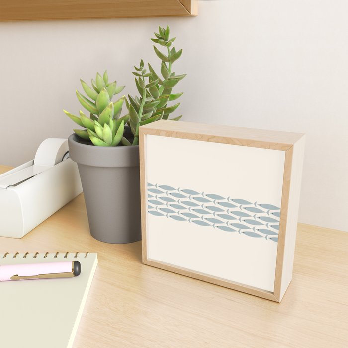 Fish Stripe 6 - Minimalist Ocean Pattern in Cream and Light Blue-Gray Mini Art Print Gallery Image 2