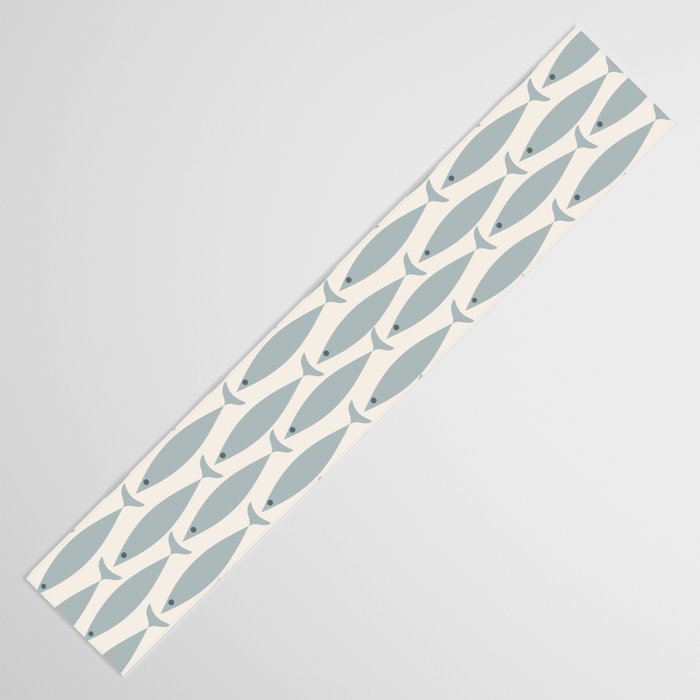 Fish Stripe 6 - Minimalist Ocean Pattern in Cream and Light Blue-Gray Table Runner Gallery Image 3
