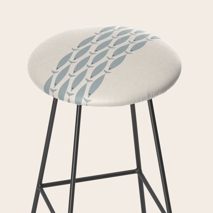 Fish Stripe 6 - Minimalist Ocean Pattern in Cream and Light Blue-Gray Stool Gallery Image 2