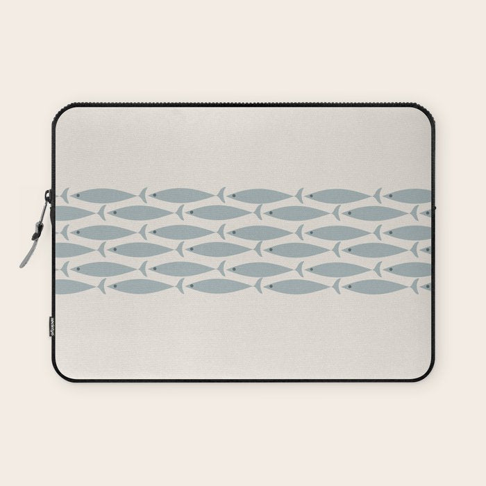 Fish Stripe 6 - Minimalist Ocean Pattern in Cream and Light Blue-Gray Laptop Sleeve Gallery Image 1