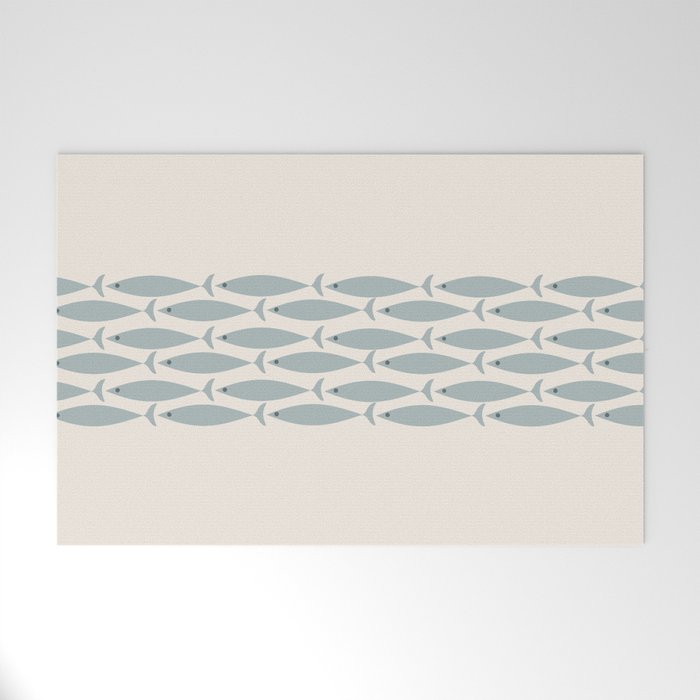 Fish Stripe 6 - Minimalist Ocean Pattern in Cream and Light Blue-Gray Welcome Mat Gallery Image 1