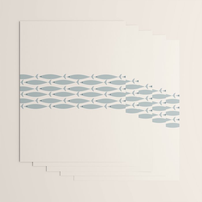 Fish Stripe 6 - Minimalist Ocean Pattern in Cream and Light Blue-Gray Wrapping Paper Gallery Image 3