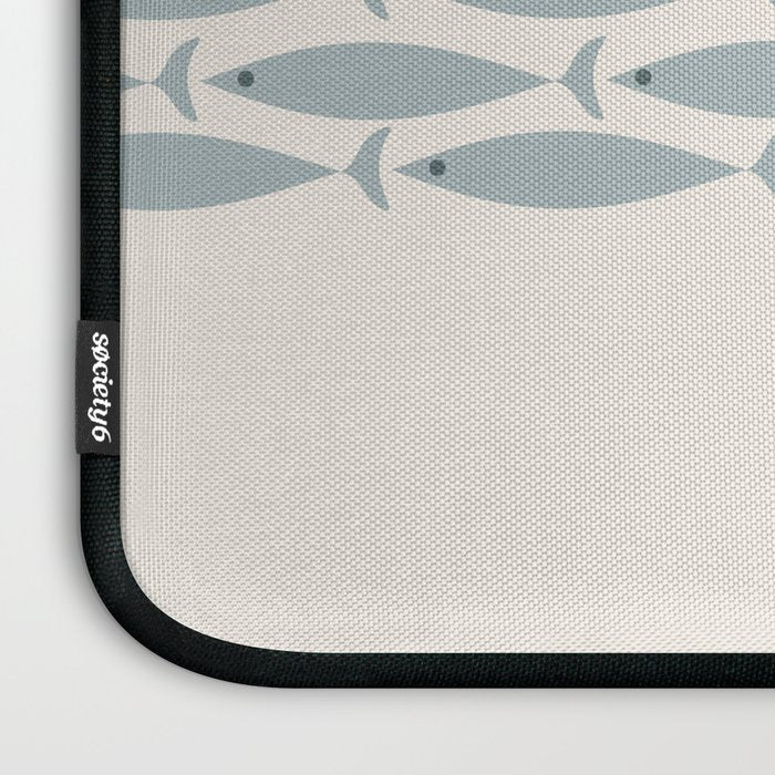 Fish Stripe 6 - Minimalist Ocean Pattern in Cream and Light Blue-Gray Laptop Sleeve Gallery Image 3