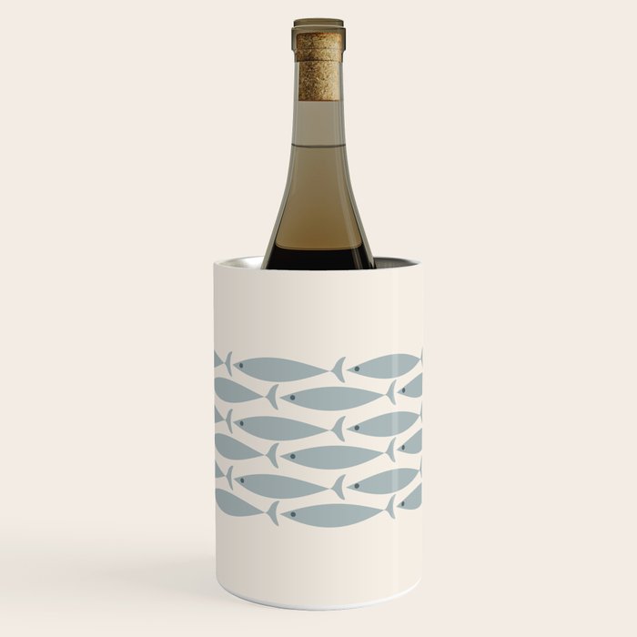 Fish Stripe 6 - Minimalist Ocean Pattern in Cream and Light Blue-Gray Wine Chiller Gallery Image 2