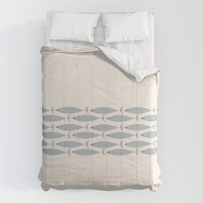 Fish Stripe 6 - Minimalist Ocean Pattern in Cream and Light Blue-Gray Comforter Gallery Image 1
