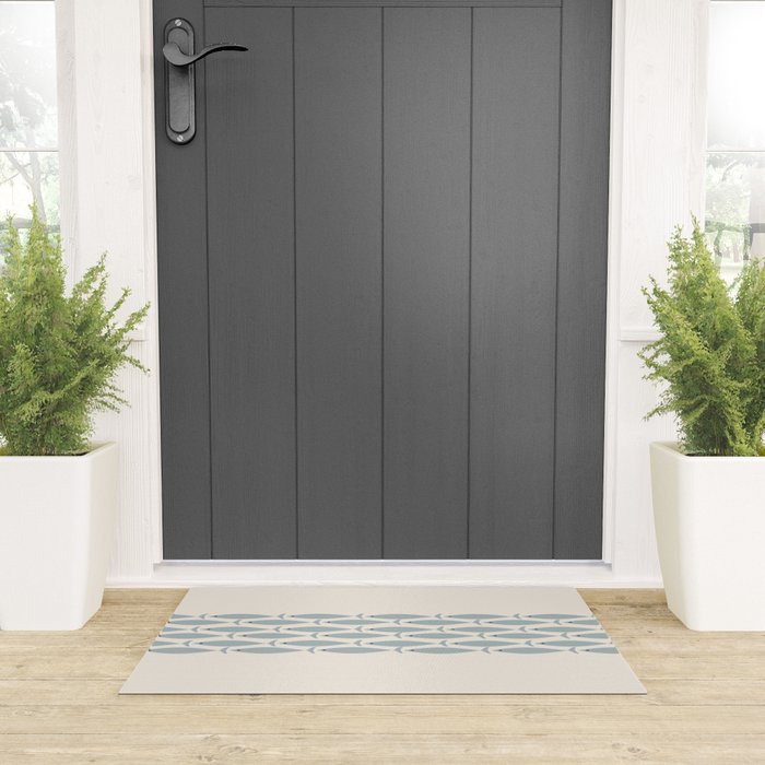 Fish Stripe 6 - Minimalist Ocean Pattern in Cream and Light Blue-Gray Welcome Mat Gallery Image 3