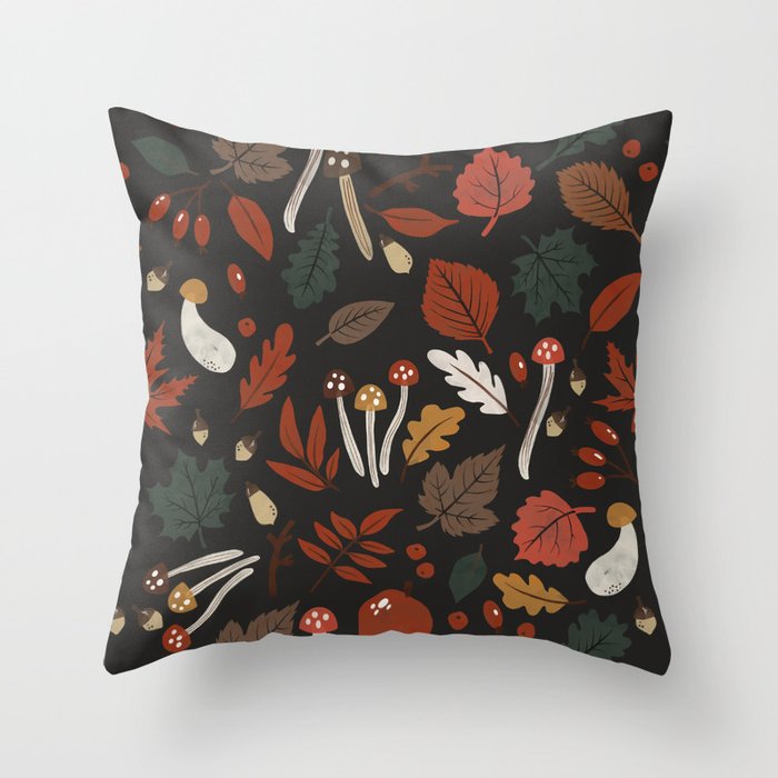 Dark autumnal mushrooms II Throw Pillow Gallery Image 1