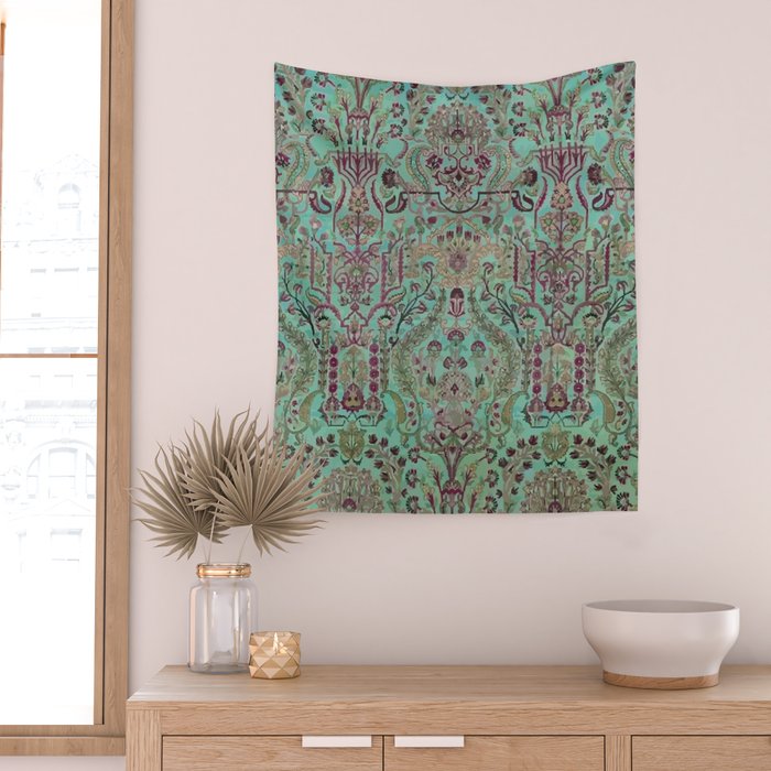 Persian Kirman Rug Floral Pattern Cute Abstract Flowers Wall Tapestry Gallery Image 2