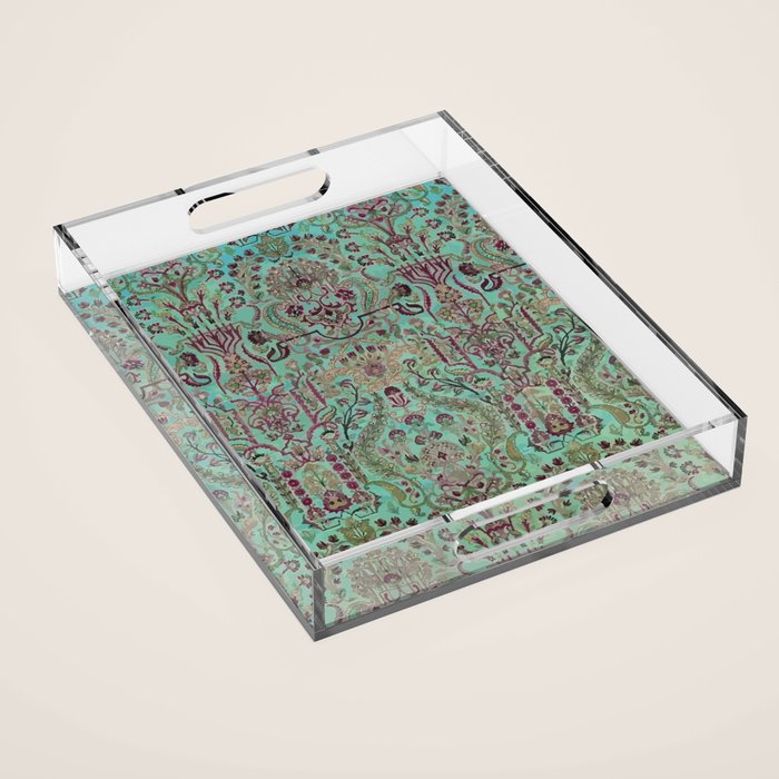 Persian Kirman Rug Floral Pattern Cute Abstract Flowers Acrylic Tray Gallery Image 1