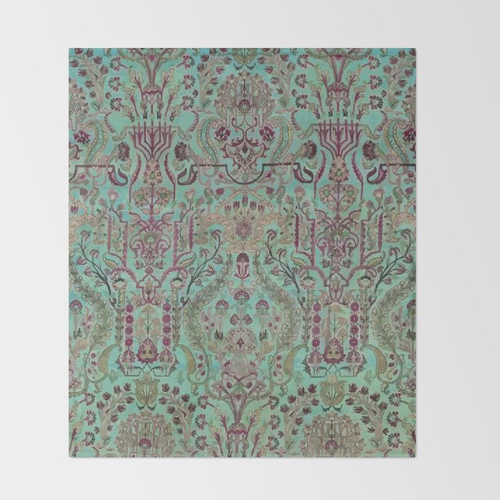 Persian Kirman Rug Floral Pattern Cute Abstract Flowers Throw Blanket Gallery Image 2