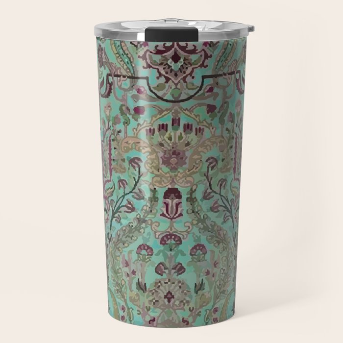 Persian Kirman Rug Floral Pattern Cute Abstract Flowers Travel Mug Gallery Image 1