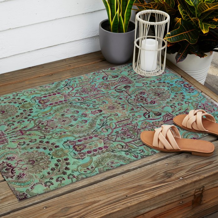 Persian Kirman Rug Floral Pattern Cute Abstract Flowers Outdoor Rug Gallery Image 2