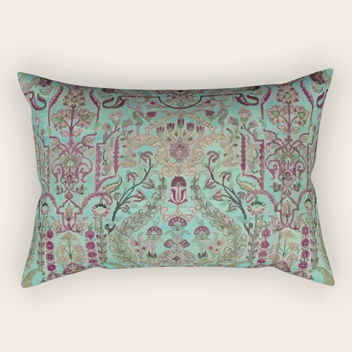 Persian Kirman Rug Floral Pattern Cute Abstract Flowers Rectangular Pillow Gallery Image 1