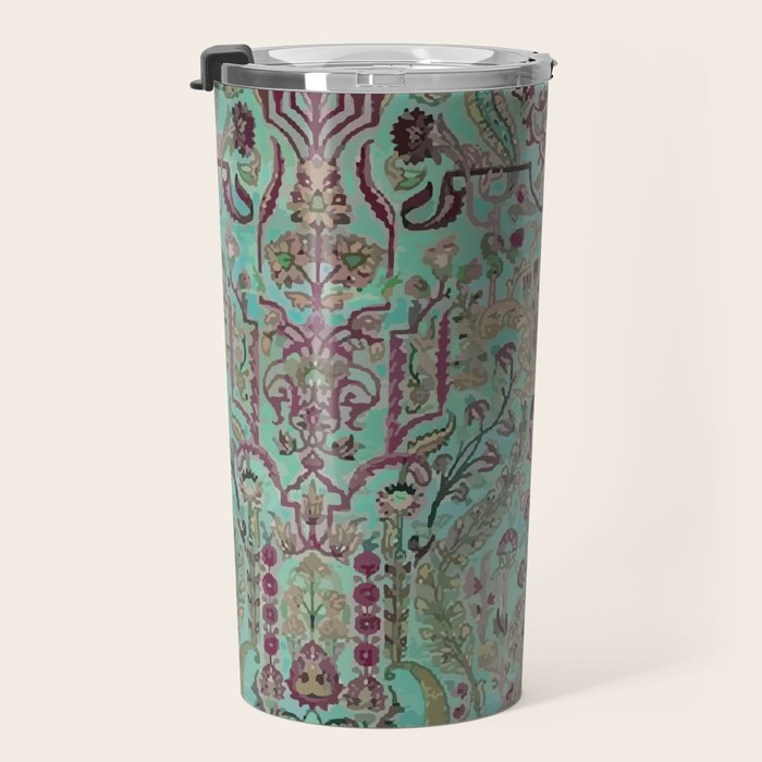 Persian Kirman Rug Floral Pattern Cute Abstract Flowers Travel Mug Gallery Image 3