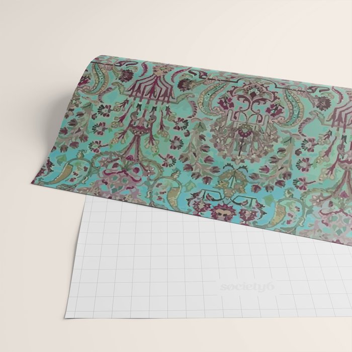 Persian Kirman Rug Floral Pattern Cute Abstract Flowers Wrapping Paper Gallery Image 2