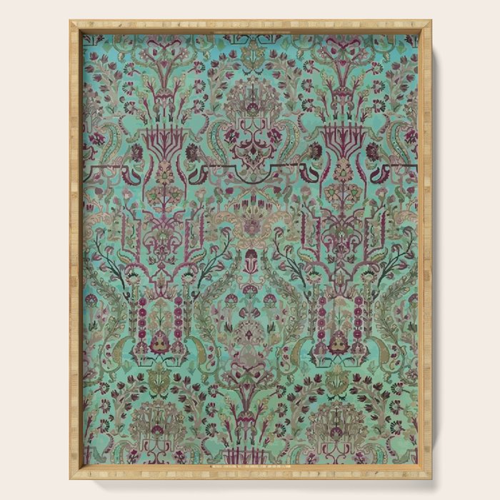 Persian Kirman Rug Floral Pattern Cute Abstract Flowers Serving Tray Gallery Image 1