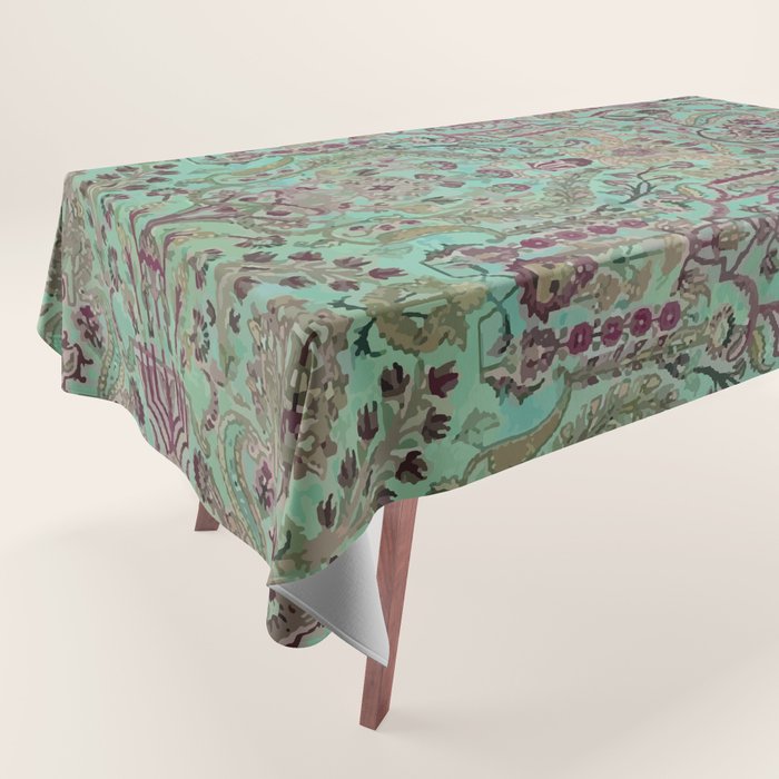 Persian Kirman Rug Floral Pattern Cute Abstract Flowers Tablecloth Gallery Image 1