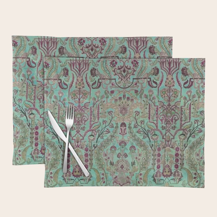Persian Kirman Rug Floral Pattern Cute Abstract Flowers Placemat Gallery Image 1